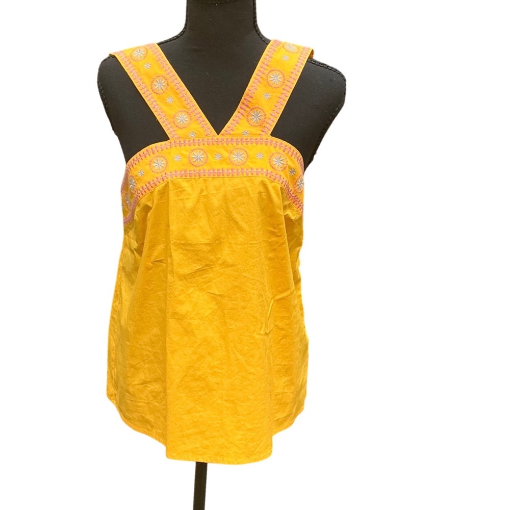J.Crew Yellow Embroidered Sleeveless Square Neck Cotton Top Tank‎ Yellow Small